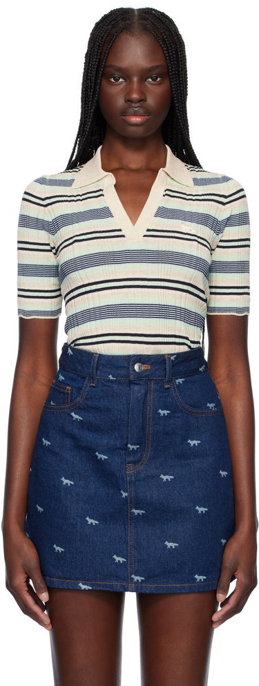 Polo tričko MAISON KITSUNÉ Maison Kitsuné Fine Rib Striped Polo Rôznofarebný | OW00203KT1122, 0