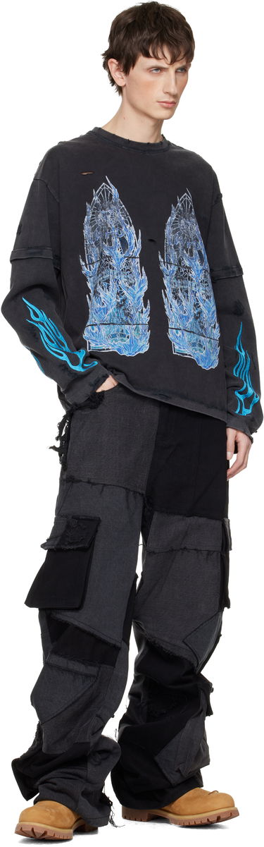 Tričko Who Decides War Who Decides War Distressed Long-Sleeve Flame Glass Double T-shirt Čierna | 1110280002FW25, 3