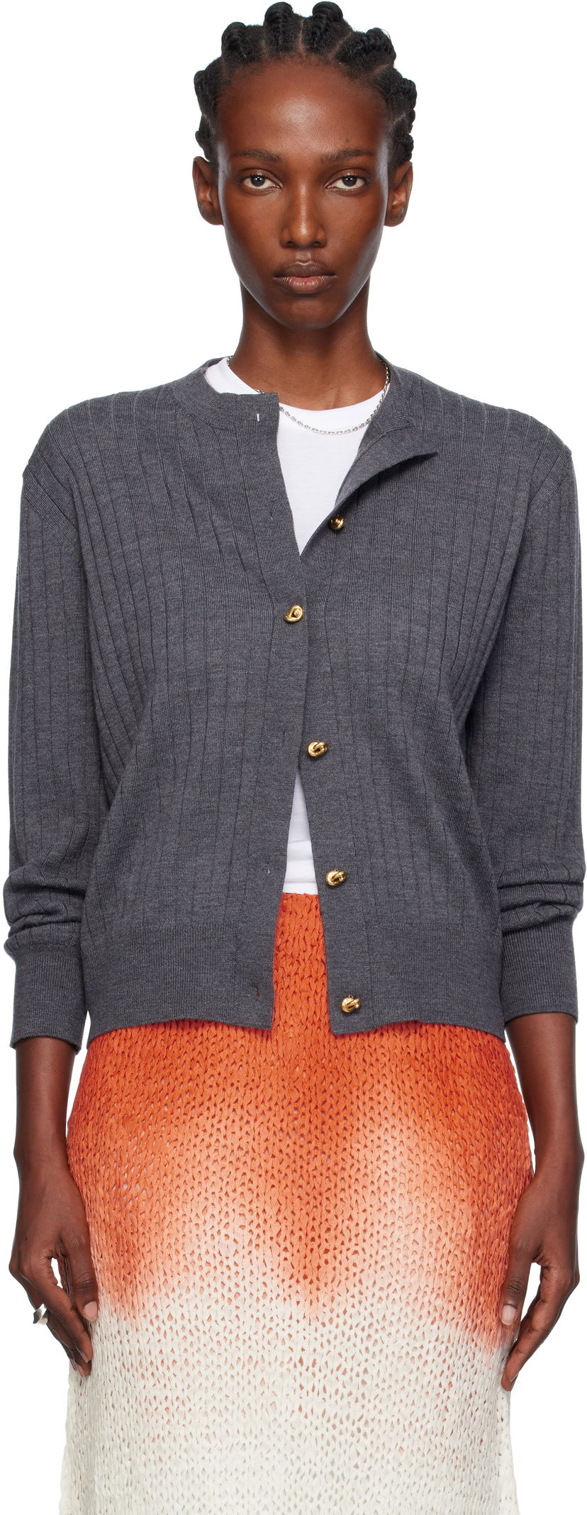 Sveter Bottega Veneta Bottega Veneta Wool Rib Knit Cardigan Šedá | 835337 V5L70