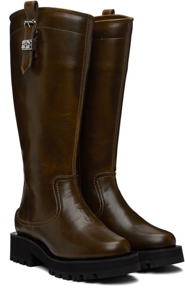 Tenisky a topánky GANNI High Tall Leather Buckle Boots with Chunky Sole Hnedá | S3023, 3