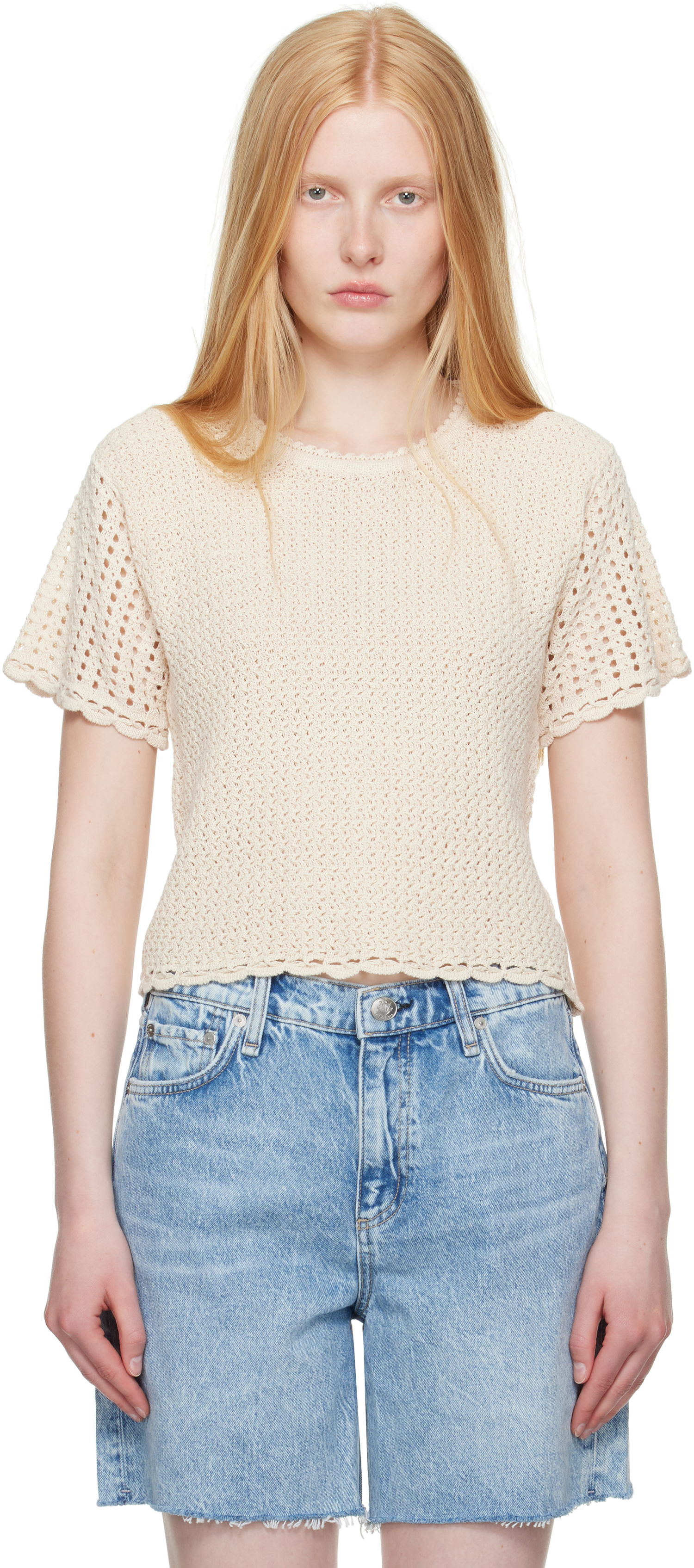 Tričko rag & bone rag & bone Khloe Open Knit Short Sleeve T-shirt Béžová | WAS25P016BR16, 0