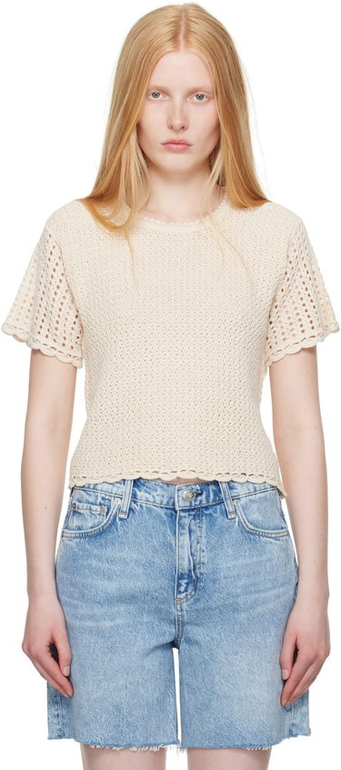 Tričko rag & bone rag & bone Khloe Open Knit Short Sleeve T-shirt Béžová | WAS25P016BR16, 0