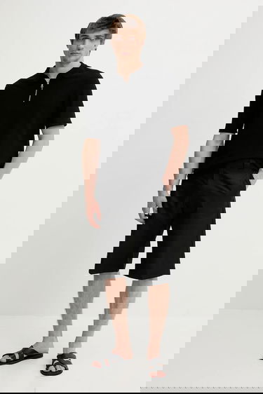 Polo tričko Samsoe Samsoe SAMAC Zippered Polo Shirt Čierna | M25200033, 1