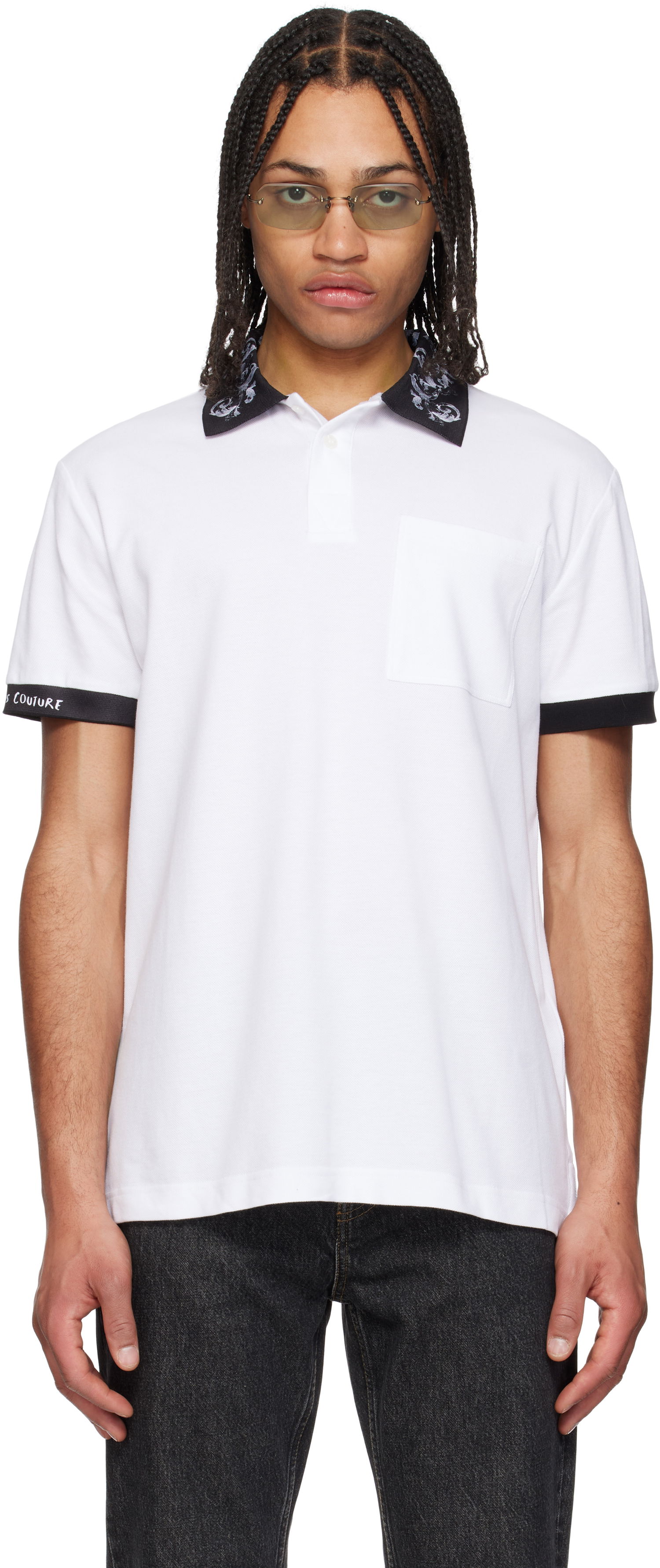 Polo tričko Versace Versace Jeans Couture Baroque Collar Polo Biela | E78GAGT04_ECJ01T, 0