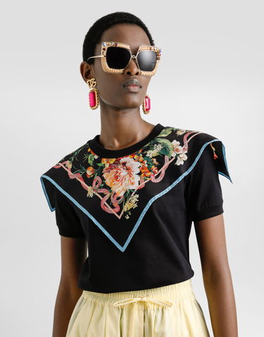 Tričko Dolce & Gabbana Dolce & Gabbana Short-Sleeved T-Shirt with Floral Foulard Čierna | F8V73TGDDCFN0000, 3