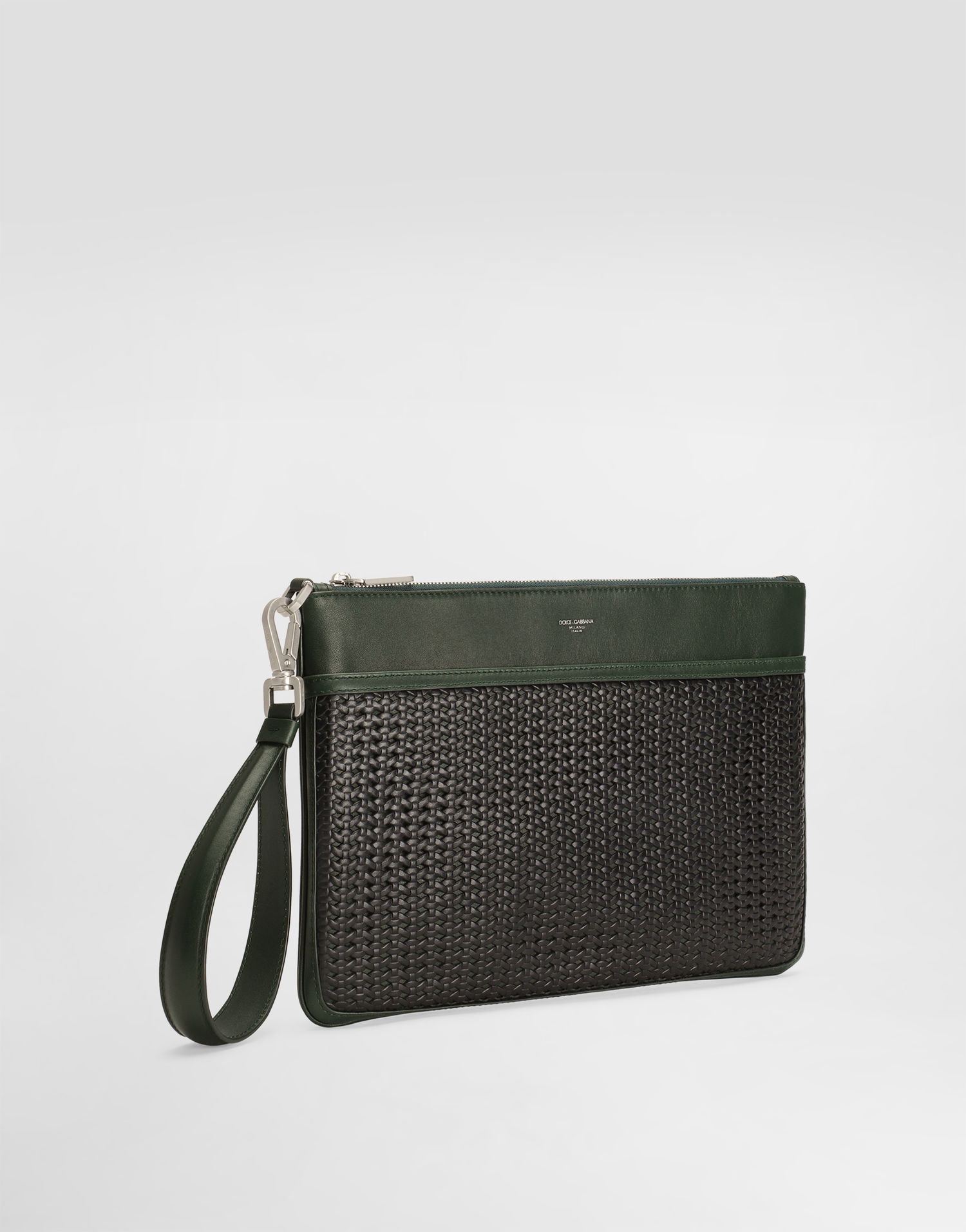 Kabelka Dolce & Gabbana Dolce & Gabbana Woven Calfskin Clutch with Wrist Strap Zelené | BP3294AN41989868, 1