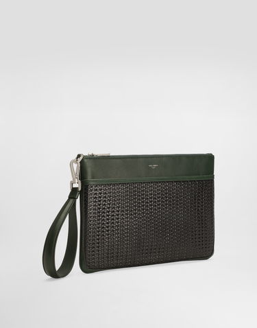 Kabelka Dolce & Gabbana Dolce & Gabbana Woven Calfskin Clutch with Wrist Strap Zelené | BP3294AN41989868, 1