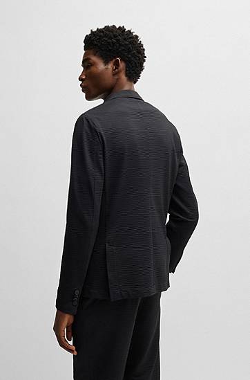Bunda BOSS BOSS Slim-Fit Stretch Seersucker Suit Jacket Čierna | 50540703, 1