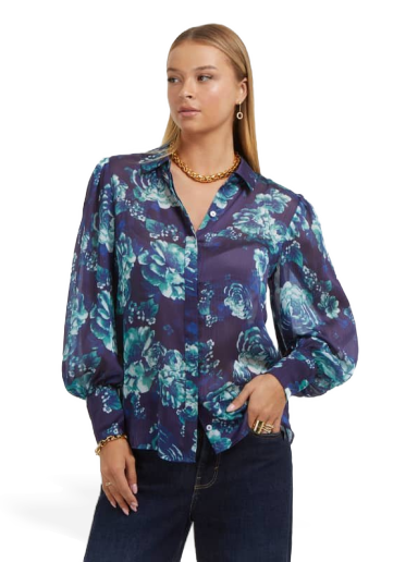 Košeľa GUESS Floral Print Navy | W3BH57WCWF2