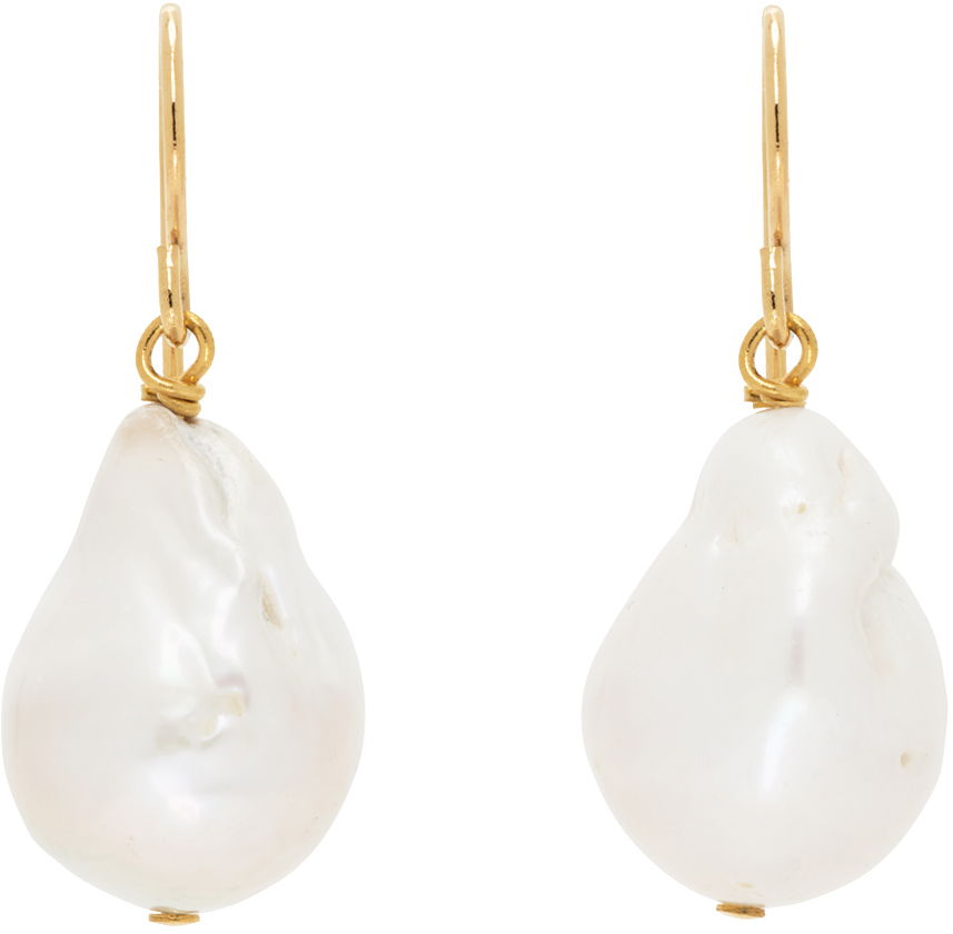 Náušnice Jil Sander Pearl Grainy Earrings "Gold & White" Biela | J11VG0027_J12016, 0