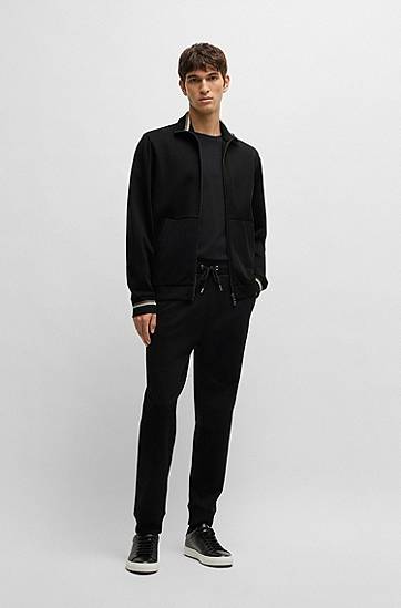 Tepláky BOSS Mercerized Cotton Tracksuit Bottoms with Stripe Waistband Čierna | 50531856, 1