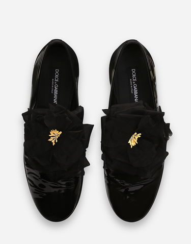 Tenisky a topánky Dolce & Gabbana Patent Leather Slippers With Flower Applique Čierna | A50645A3G488B956, 3