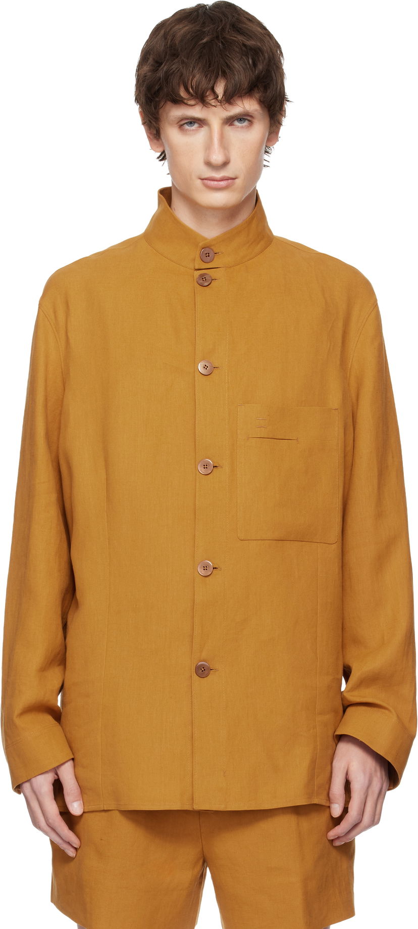 Košeľa ZEGNA Long Sleeve Standing Collar Button-Up Overshirt Oranžová | 973C59A9 SON95