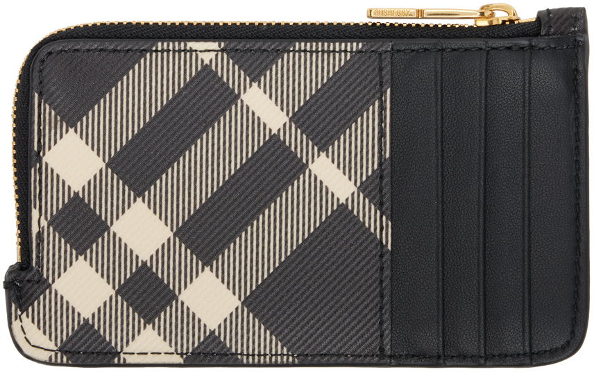 Black & Beige Check Zip Card Holder