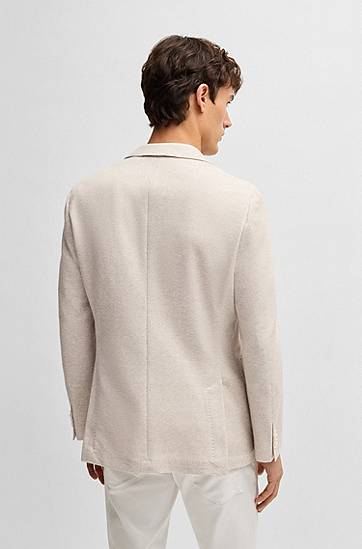 Bunda BOSS BOSS Regular-Fit Patterned Linen-Cotton Blazer Béžová | 50542639, 1