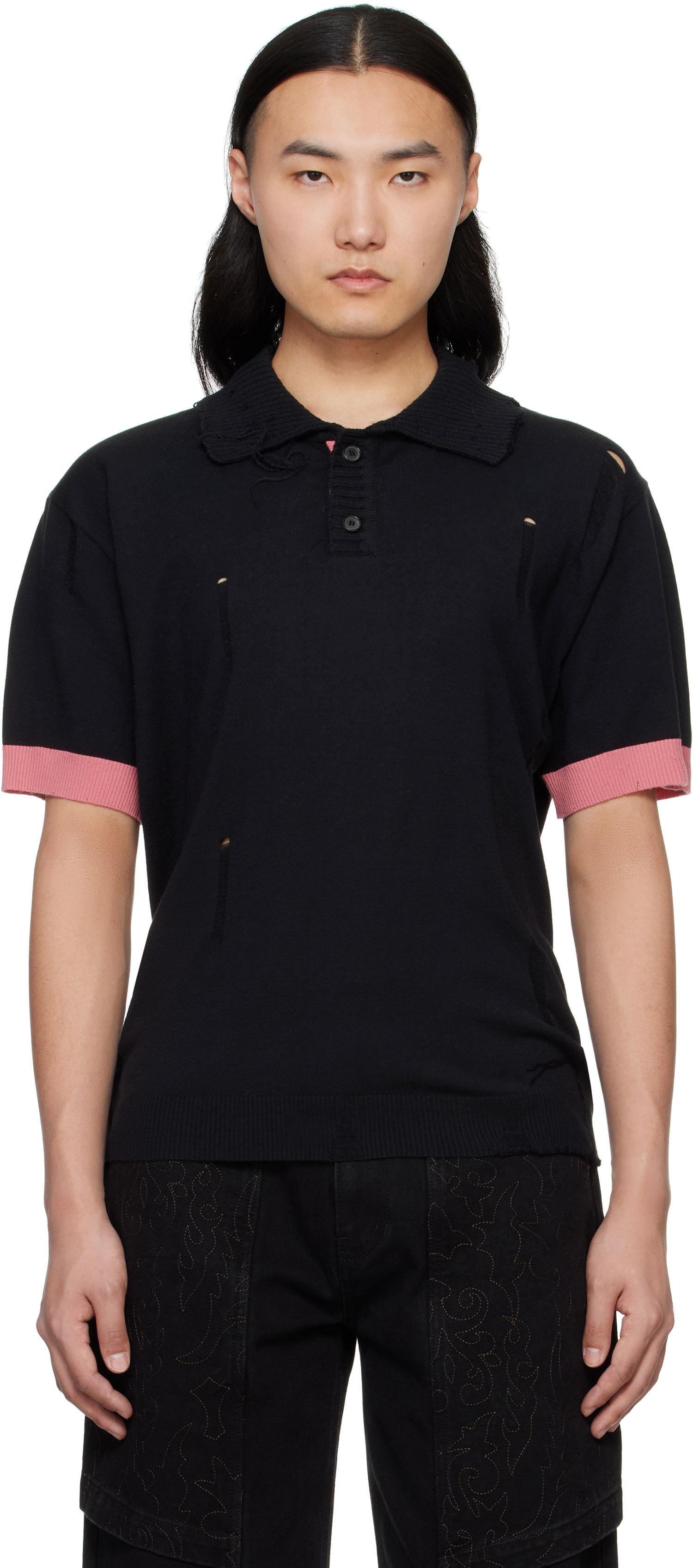 Polo tričko Andersson Bell Andersson Bell Damaged Knit Polo Čierna | atb1243m, 0