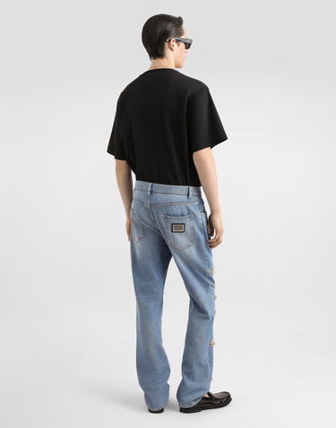Džínsy Dolce & Gabbana Dolce & Gabbana Classic Cotton Jeans with Bejeweled Details Modrá | GP02XZG8MG1S9001, 2