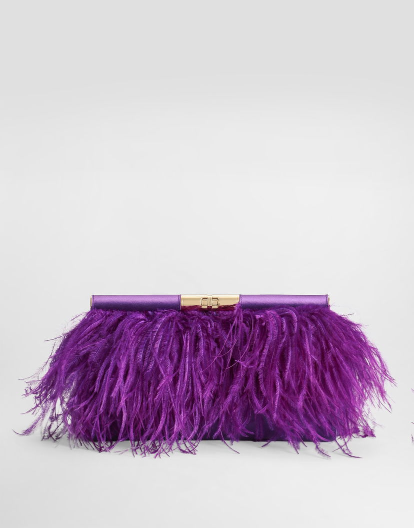 Taška cez rameno Dolce & Gabbana Marlene Satin and Feather Shoulder and Crossbody Bag Fialová | BB7672AO21687623