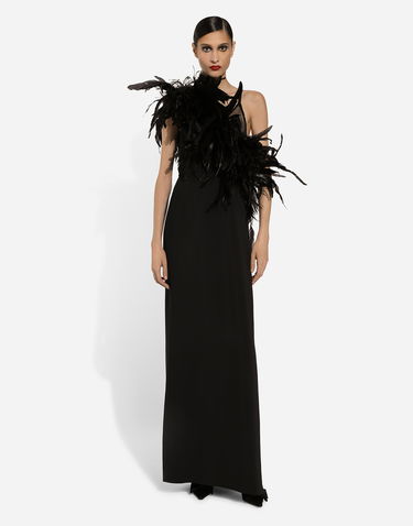 Šaty Dolce & Gabbana One-shoulder Stretch Cady Dress With Feathered Neckline Čierna | F6JRFTFUIAHN0000, 1