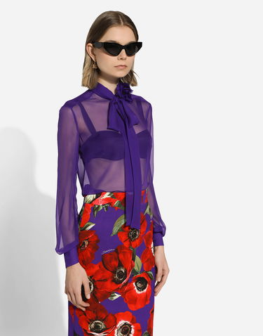 Košeľa Dolce & Gabbana Dolce & Gabbana Chiffon Blouse with Flower Detail Fialová | F5R65TFU1HWFA810, 3
