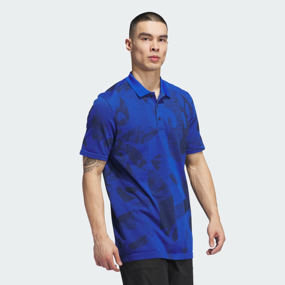 Blue Patterned Knitted Polo Shirt