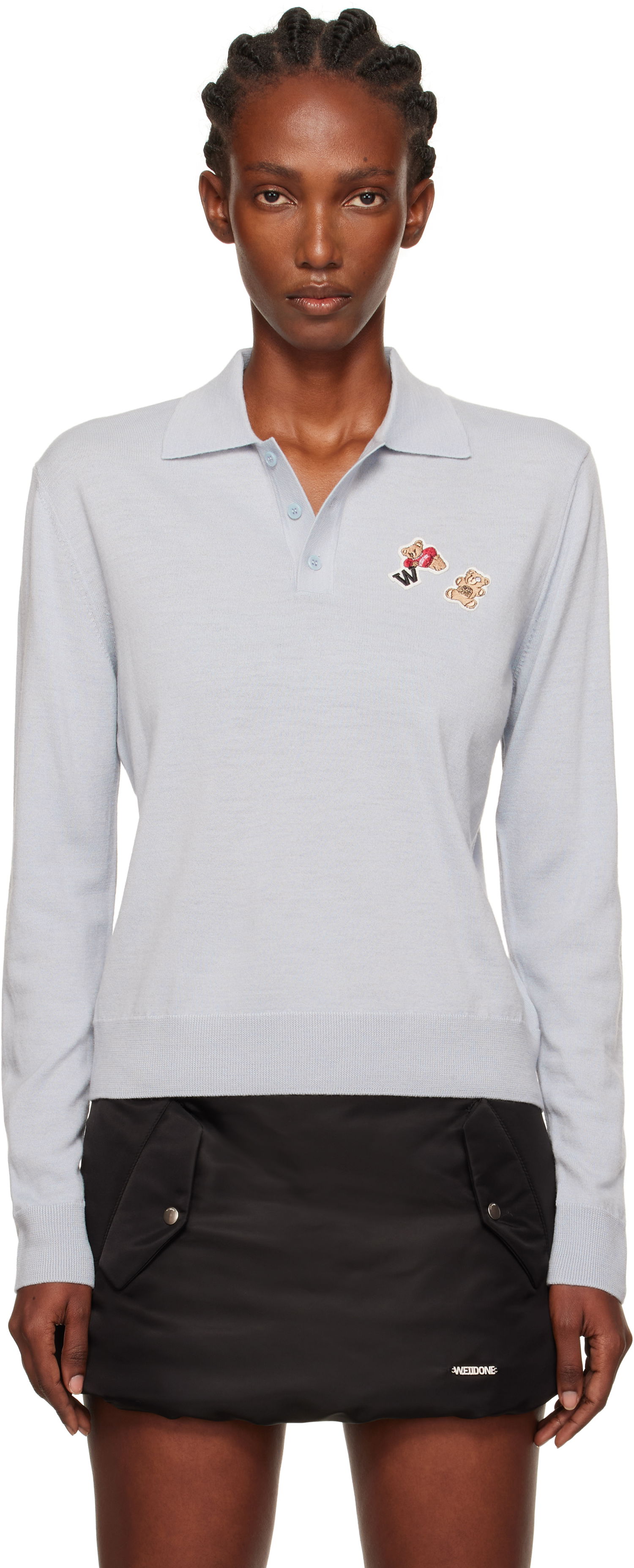 Polo tričko We11done We11done Double Patched Knit Polo Modrá | WD-KT2-25-679-W-GY, 0