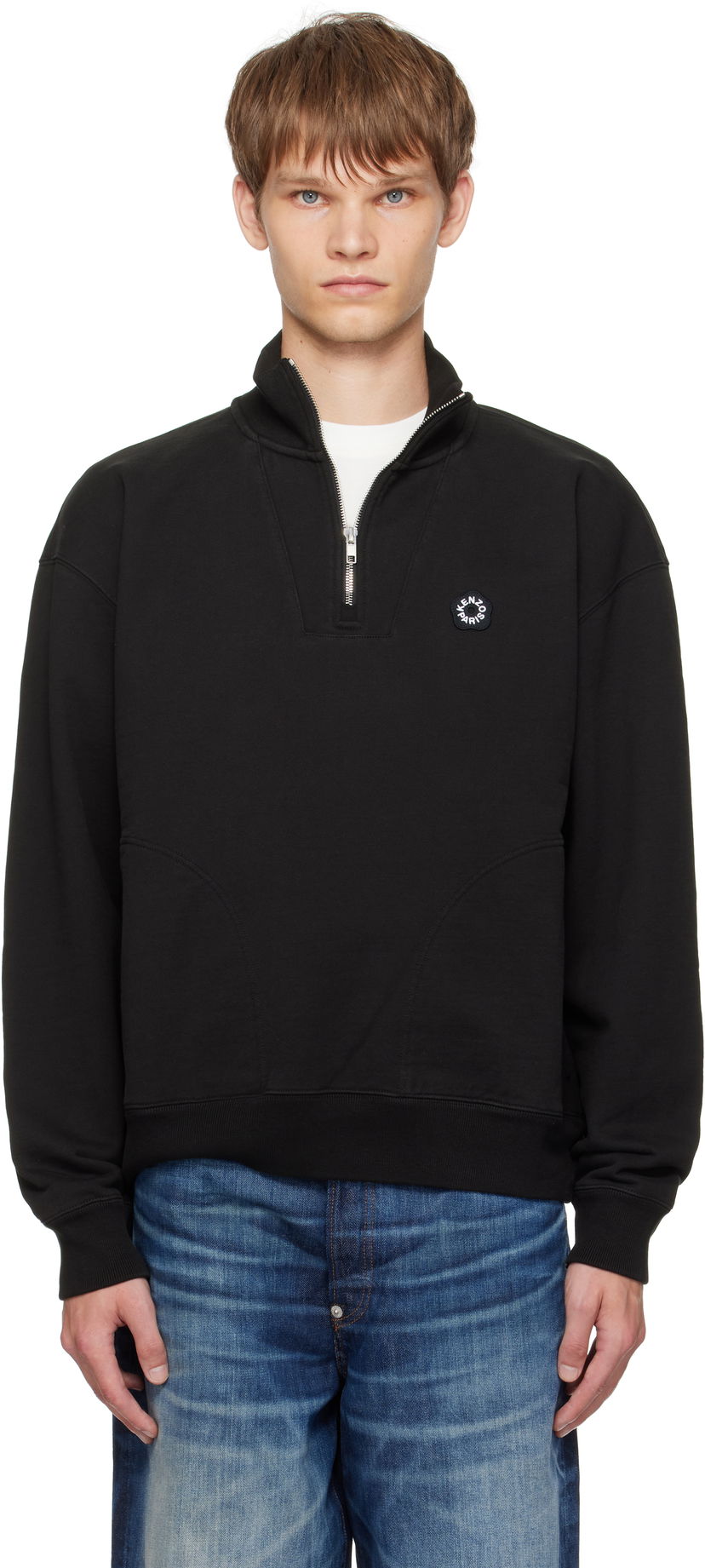 Mikina KENZO Kenzo Paris 'Boke Flower 2.0' Embroidered Quarter-Zip Sweatshirt Čierna | FF55SW2414MC