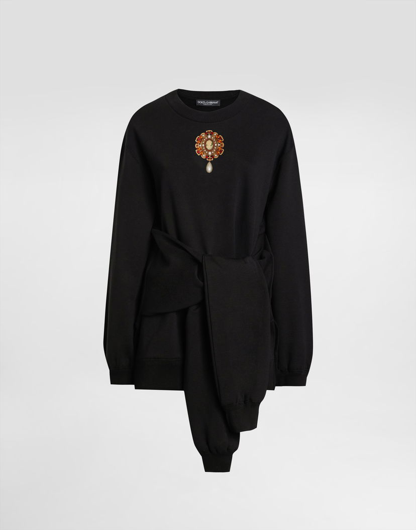 Mikina Dolce & Gabbana Dolce & Gabbana Cotton Sweatshirt with Jeweled Brooch Čierna | F9S81ZHU7DUN0000
