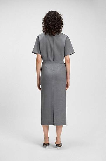 Sukňa BOSS Melange Virgin Wool Pencil Skirt Šedá | 50541977, 1