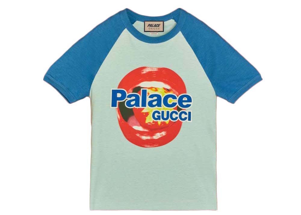 Tričko Palace Gucci x Printed Cotton Jersey T-shirt Light Blue Modrá | 720353 XJE1D 4754, 0