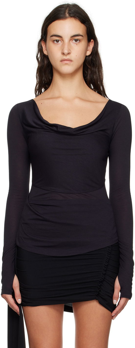 Tričko Helmut Lang Helmut Lang Cowl Neck Long Sleeve T-Shirt Čierna | N06HW522