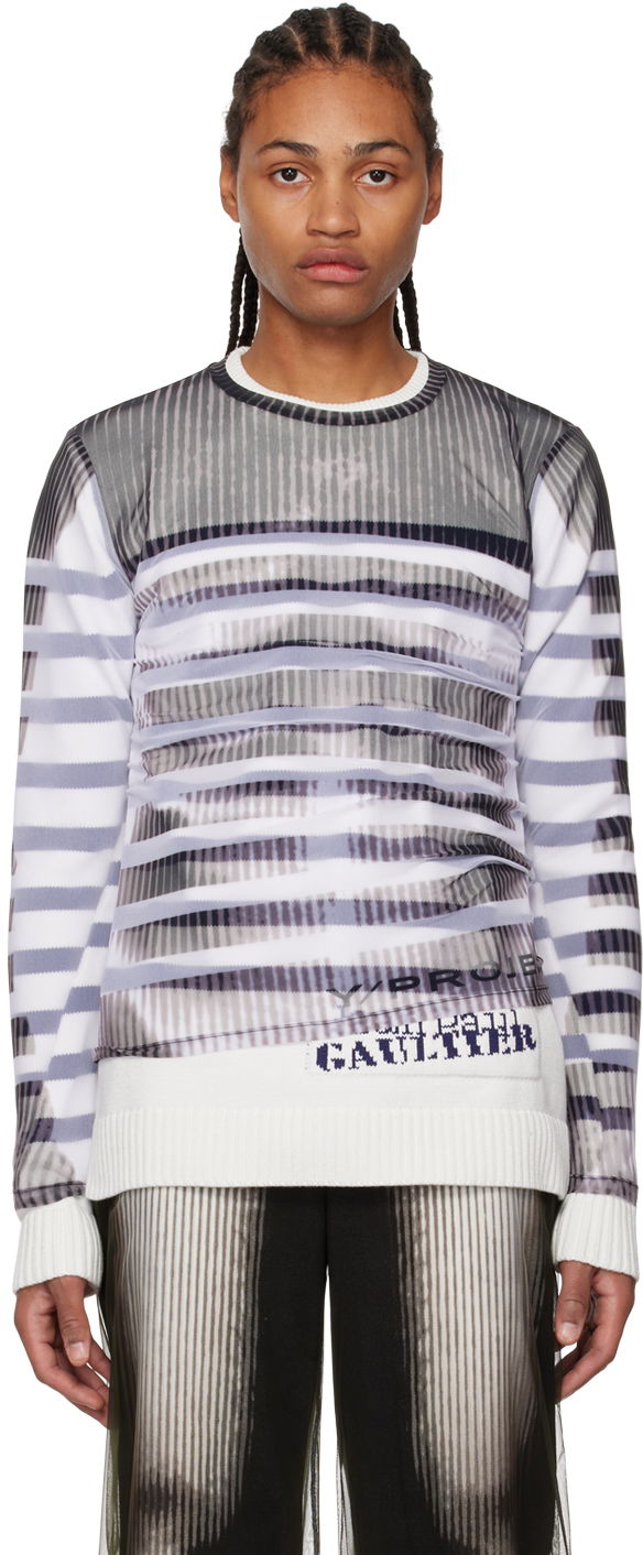 Sveter Y/PROJECT Striped Knit Sweater Biela | YPJPGMPULL1-S23, 0