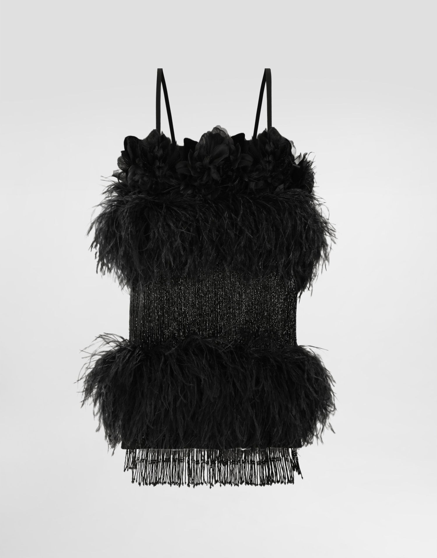 Tielko Dolce & Gabbana Dolce & Gabbana Feather Embellished Satin Top Čierna | F60FIZGDDI5N0000, 0
