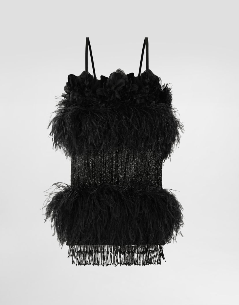 Tielko Dolce & Gabbana Dolce & Gabbana Feather Embellished Satin Top Čierna | F60FIZGDDI5N0000