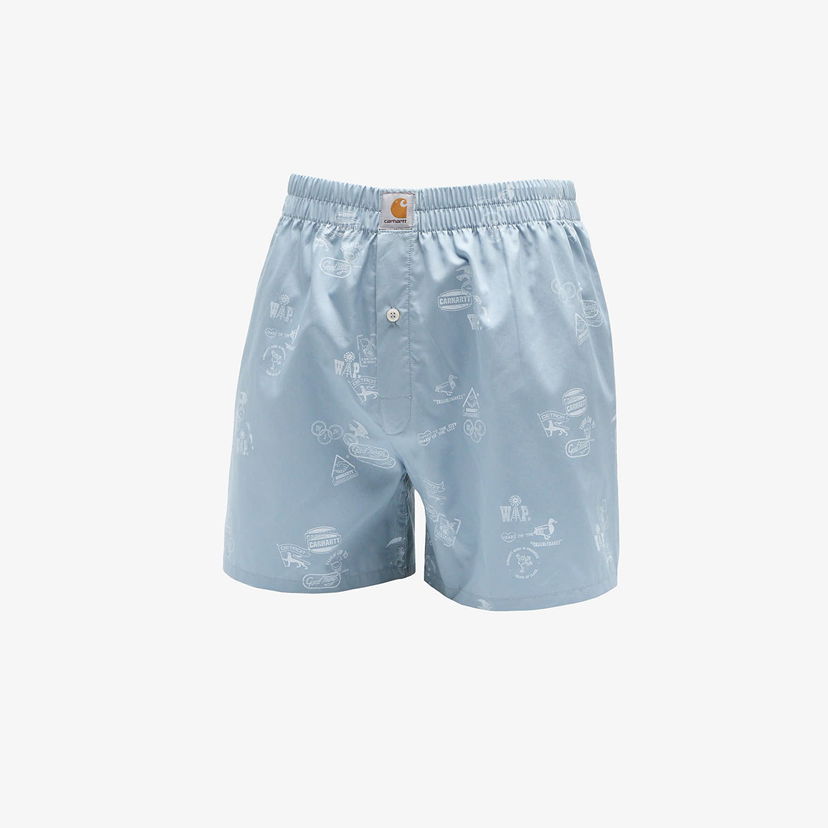 Boxerky Carhartt WIP Cotton Boxer Stamp Print/ Misty Sky Modrá | I032355.2B8XX