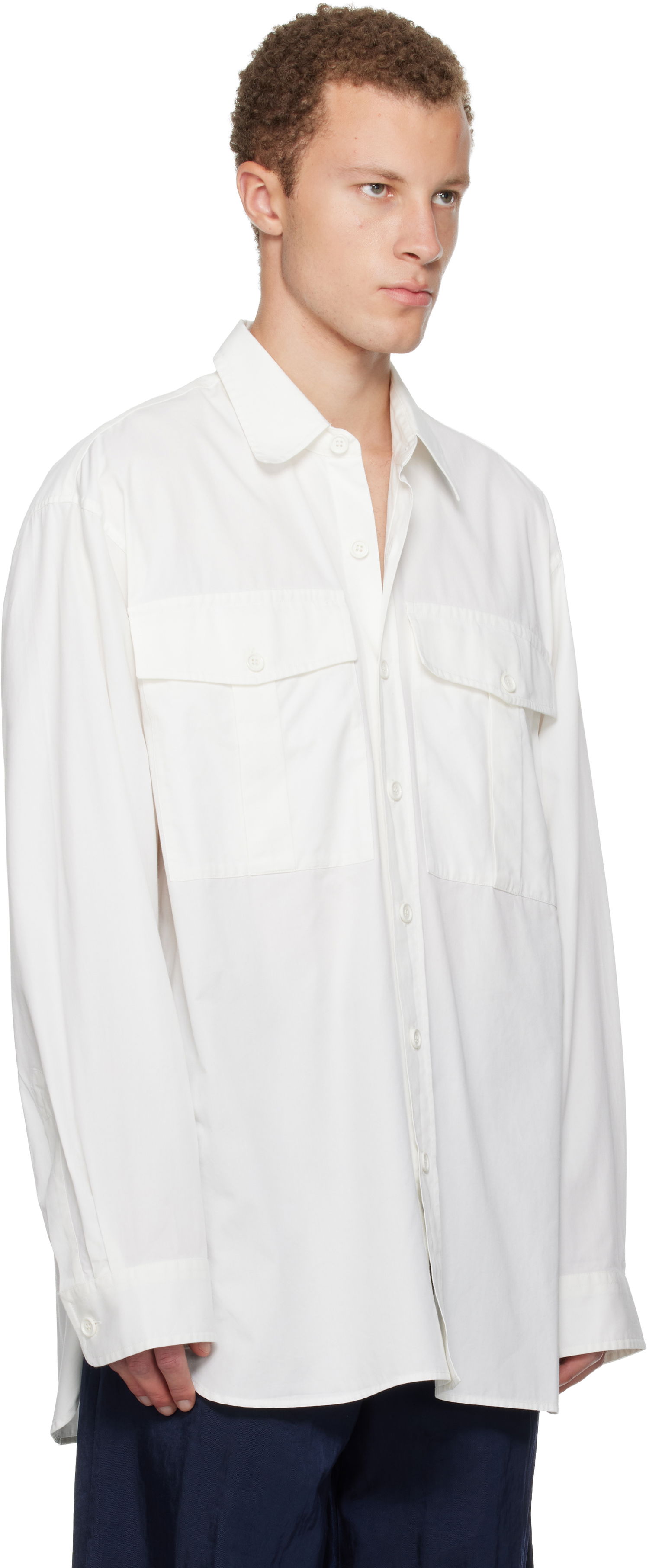 Košeľa Dries Van Noten Dries Van Noten Oversized Cotton Long-Sleeve Shirt with Flap Pockets Biela | 252-020768-2294, 1