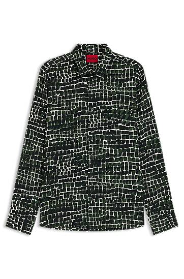 Košeľa BOSS Relaxed-Fit Abstract-Print Poplin Shirt Zelené | 50545358, 0