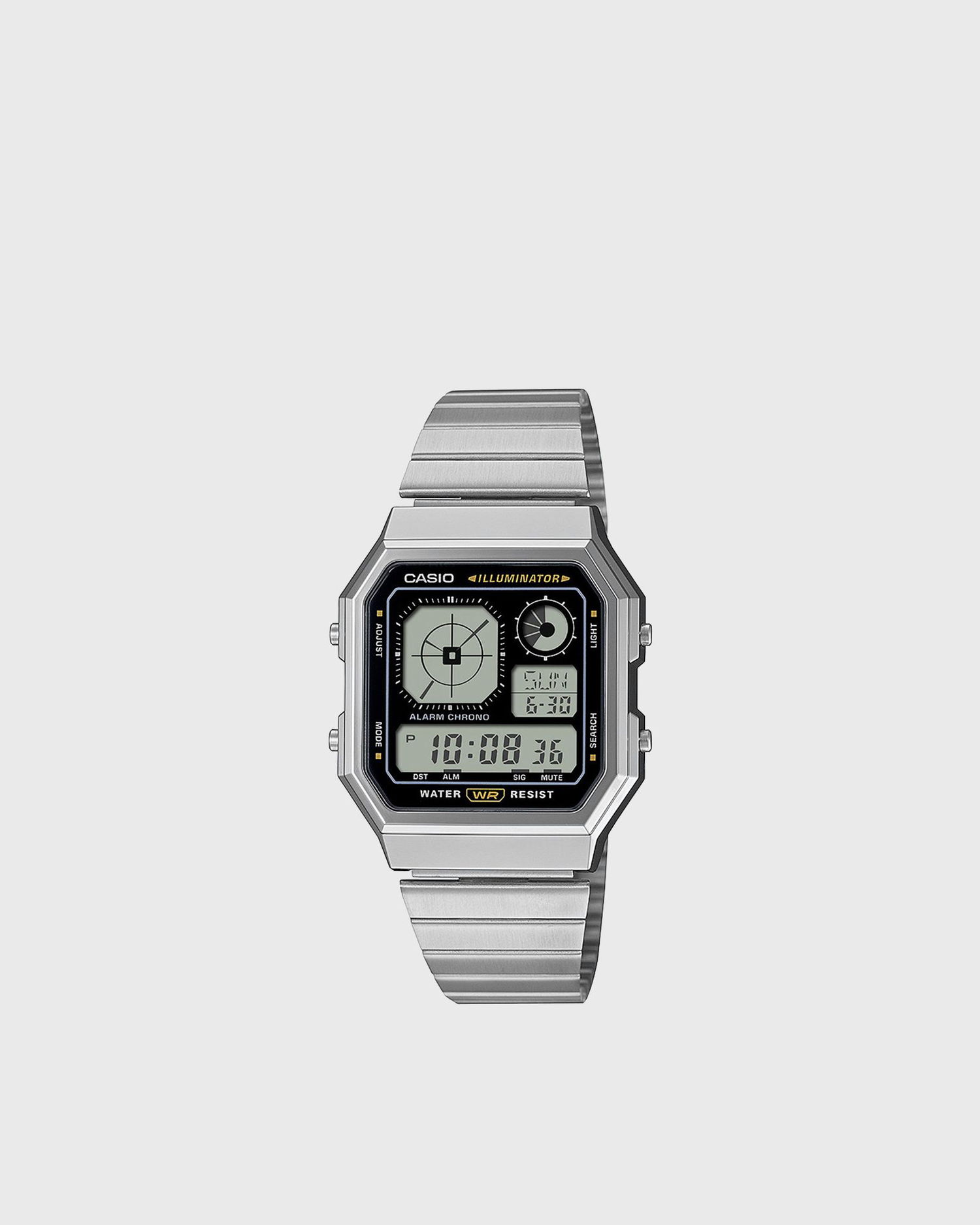 Hodinky CASIO Illuminator Digital Alarm Chronograph Water Resistant Watch Metalická | A130WE-1AEF, 0