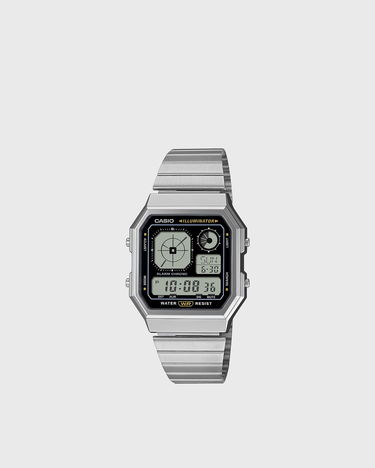 Hodinky CASIO Illuminator Digital Alarm Chronograph Water Resistant Watch Metalická | A130WE-1AEF, 0