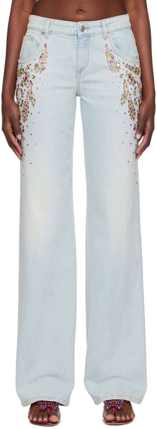 Džínsy Blumarine Blumarine Cabochon Embellished Jeans Modrá | P422J132A, 0