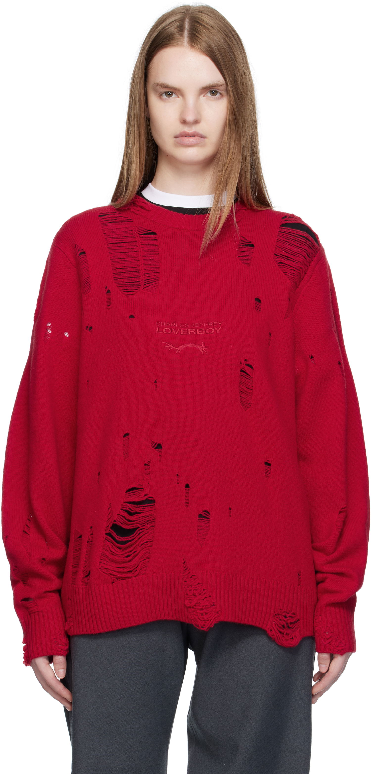 Sveter Charles Jeffrey Loverboy Charles Jeffrey LOVERBOY Distressed Logo Sweater Červená | 52090102, 0