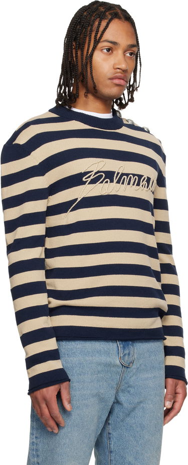 Sveter Balmain Balmain 'Balmain' Logo Striped Button-Shoulder Sweater Rôznofarebný | FH1KD165KI82, 1