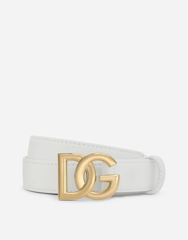 Opasok Dolce & Gabbana Dolce & Gabbana Calfskin Belt with DG Logo Biela | BE1447AW57680002, 0