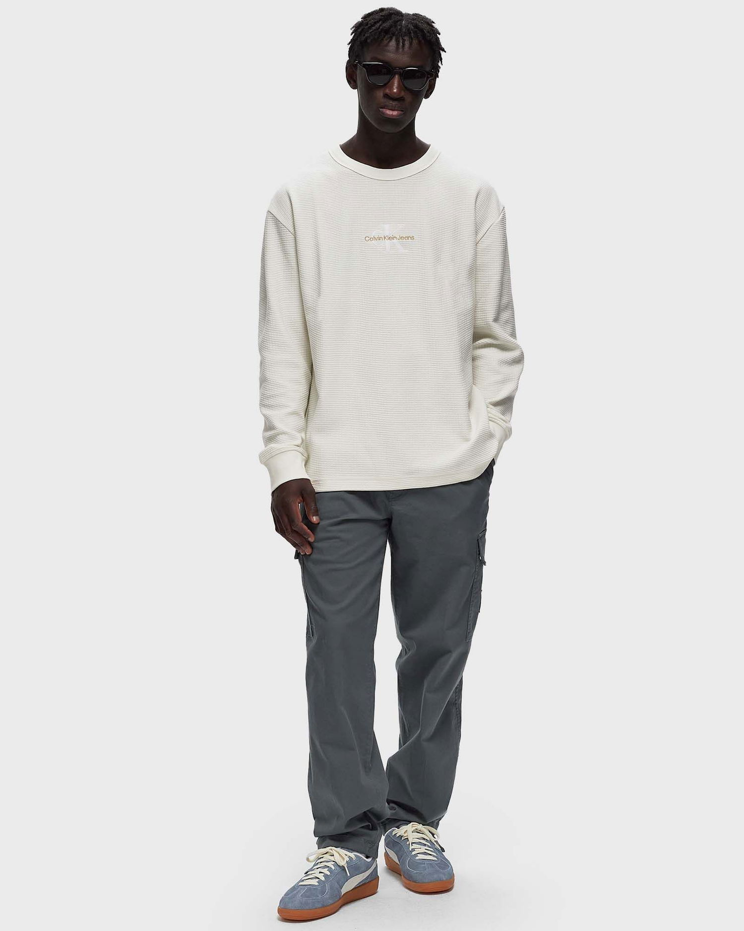 Tričko CALVIN KLEIN CITY GRID LS TEE Biela | J30J325647YBI, 1