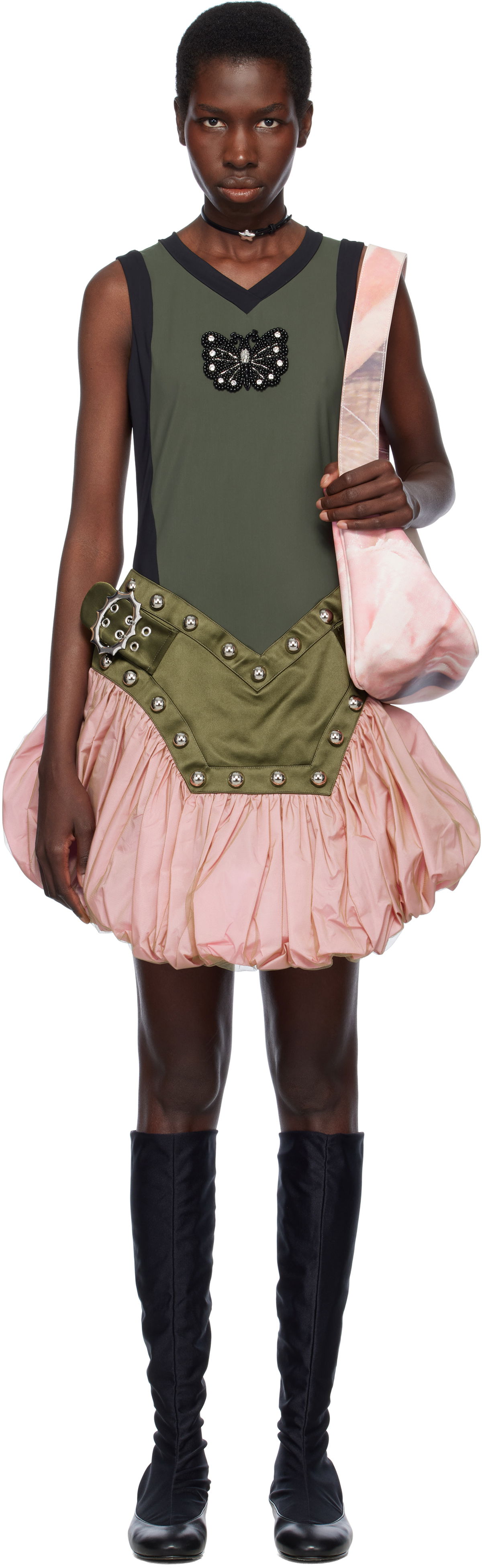Šaty Chopova Lowena Chopova Lowena Backtuck Mini Dress with Butterfly Appliqué Zelené | 1289, 0