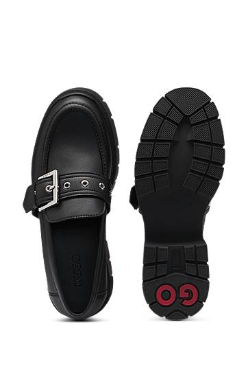 Tenisky a topánky BOSS Faux-leather loafers with buckle strap Čierna | 50538616, 1