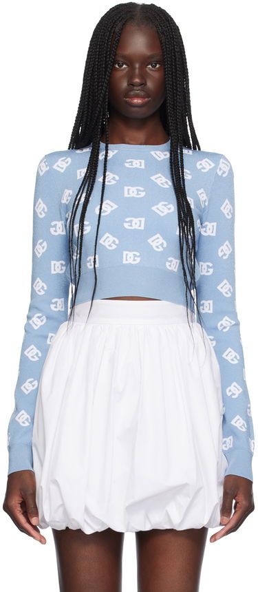 Sveter Dolce & Gabbana Dolce&Gabbana Cropped Jacquard Logo Sweater Modrá | FXI12T JFMGT, 0