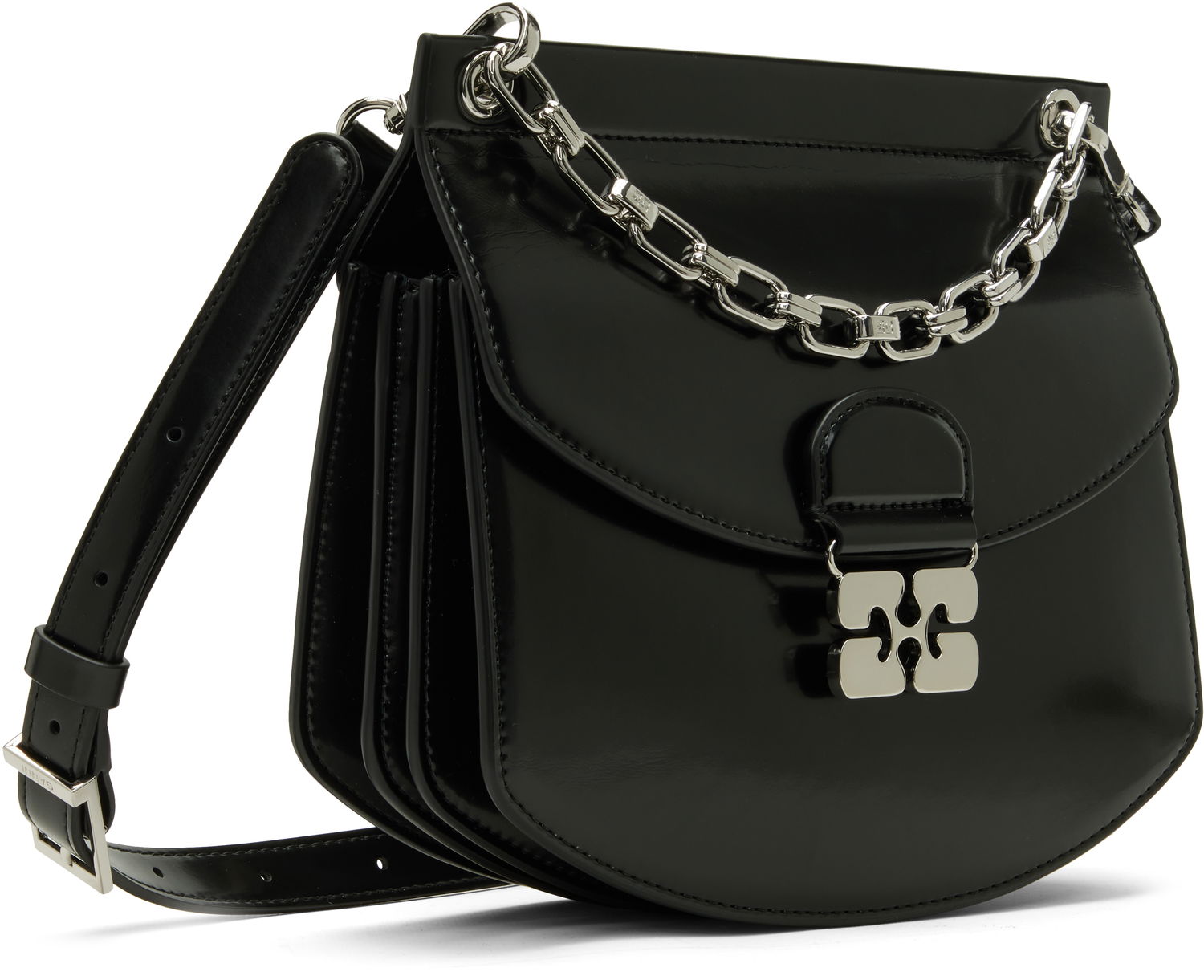 Taška cez rameno GANNI Chain Apo-G Glossy Shoulder Bag Čierna | A6910, 1