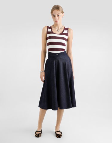 Sukňa Dolce & Gabbana Dolce & Gabbana Calf-Length Denim Circle Skirt with Logo Pin Navy | F4C7ODG8MR3S9001, 1
