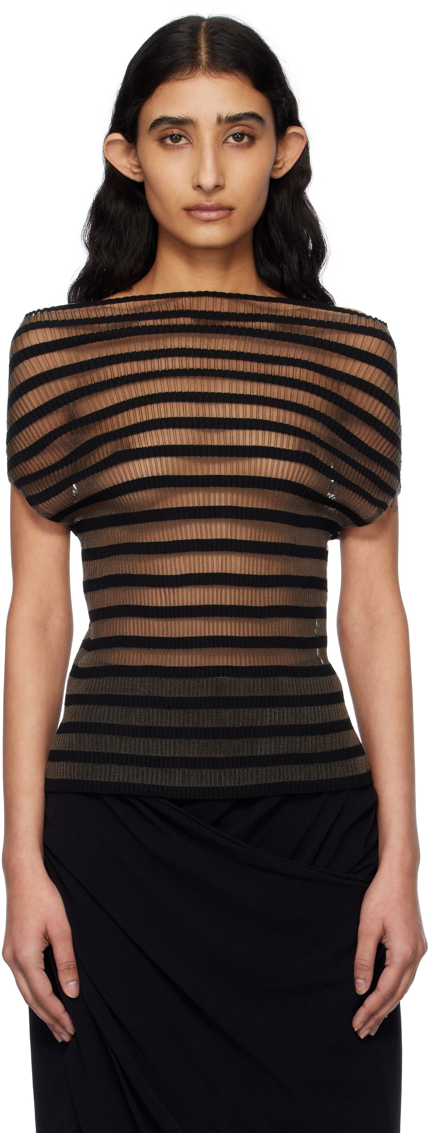 Tričko Jean Paul Gaultier Jean Paul Gaultier 'The Marinière' Striped Sheer Top Čierna | 25/34-F-TO273-M088-00, 0